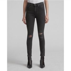 rag & bone Jeans High-rise Distressed Ankle Skinny Jeans With Holes, Black, 24